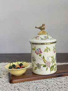 1 Set Luxury Enamel Storage Jars With Lids, Household & Office Tea/Coffee Canister, Ceramic Storage Jars, Gift For Elders And Relatives - Flowers and Birds - View 15