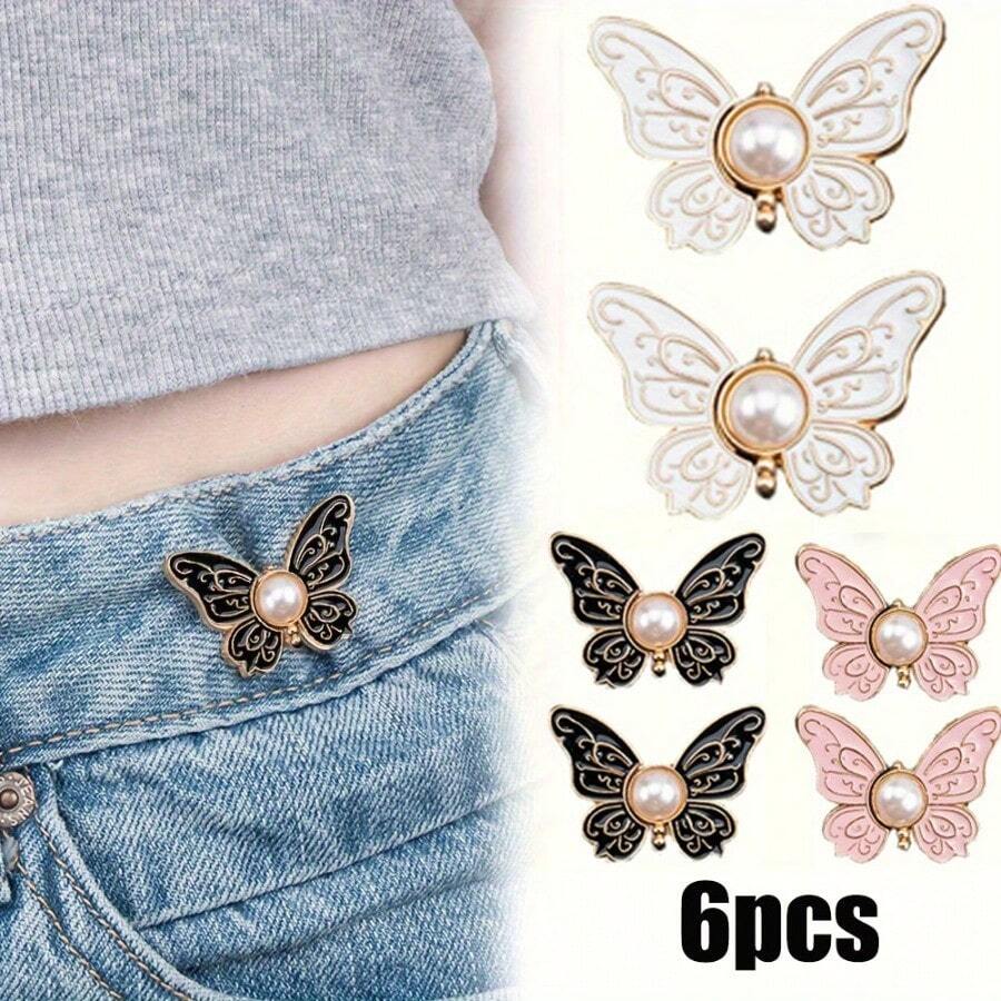 6 件可拆卸蝴蝶金属腰夹可调节金属裤子和衣服别针用于装饰万圣节珠宝服装配饰包包饰品办公室配件圣诞礼物