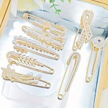 10 件随机优雅水晶莱茵石领口胸针 - 超大尺寸，防滑，女士开衫和夹克的完美配饰 - 简约、精致的设计，适合日常穿着万圣节配饰教师节珠宝服装配饰包饰办公室配饰圣诞礼物 - 金色 - 查看 5