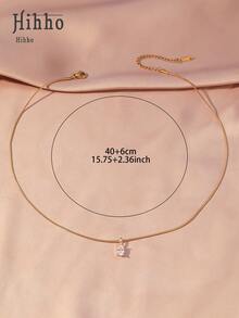 Hihho 1 件简约欧式椭圆形锆石蛇骨链吊坠项链，优雅女士吊坠项链 - 金黃色 - 查看 5
