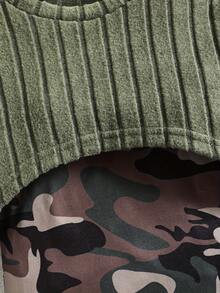 4-7 Years Girls Autumn/Winter Knitted Soft Sweatshirt & Camouflage Print Bodycon Dress 2pcs Set