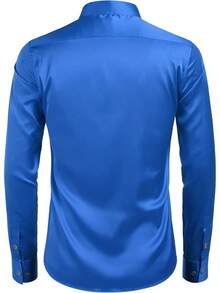 Men's Silk Satin Dress Shirts Jacquard Long Sleeve Floral Button Up Shirts Party Prom Wedding Shirthalloween - 藍寶石 - 查看 3