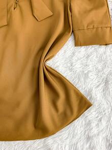 Women's Formal Blouse With Short Puff Sleeves And Bow No. 8 - 棕色 - 查看 3
