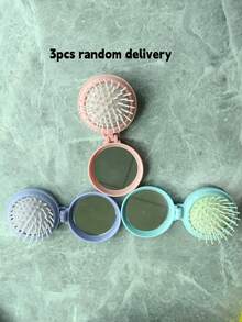 3 Peças Mini Escova de Cabelo para Bolsa, Escova de Cabelo Pequena e Portátil para Bolso para Meninas com Espelho, Tamanho de Viagem (Cores Mistas)