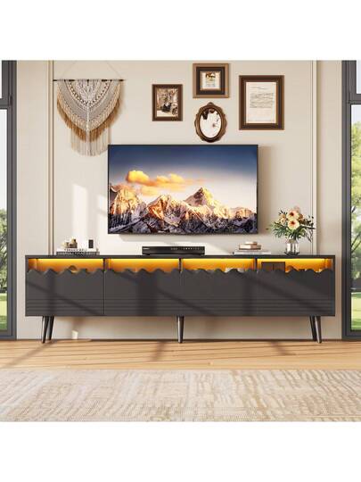 Sairedel Lowboard 176*38*45 Cm Support Legs TV Cabinet Drawers Cabinets Sturdy St Up To 75 Inches Moderne Living Room Furniture In Zwart view 3