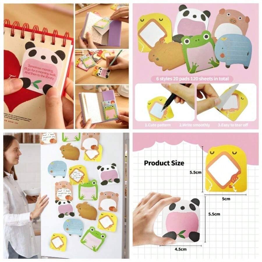 Sticky Notes Pads, Post Its Postit Notes, Cute Sticky Notes, Stick Notes, 6 Cute Little Animals Patterns Home Office School - Multicolors - View 1