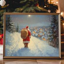 1pc, Vintage Santa Wall Art, Canvas Frame Decorative Painting, Retro Santa Oil Painting, Santa With Sack, Christmas Countryside Scene, Vintage Christmas Theme, Farmhouse Style Holiday, Santa Oil Painting, Christmas Snow Scene, Christmas Home Decor, Minimalist Wall Decor, Modern Art
