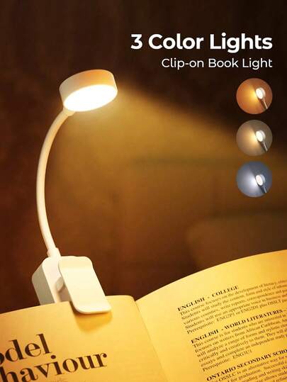 1 pezzo Luce da lettura LED portatile per studenti, lampada da scrivania a molletta portatile, luce da lettura LED portatile, luce segnalibro per lettura, luce notturna, 3 livelli di luminosità regolabili, lunga durata, perfetta per gli amanti della lettura, lettura a letto (senza batteria), Ognissanti, Ringraziamento e Natale, regali per le vacanze, decorazione da camera da letto, decorazione per la casa, forniture per il ritorno a scuola