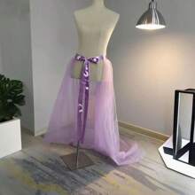 1pc Tulle Skirt, New Arrival European & American Style, Tie-Waist Long Tail Skirt, Black/White/ Red/Purple/Rose Red/Suitable For Prom, Halloween Cosplay Party Costumes, Valentine's Day, Autumn Women's Clothing