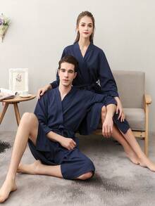 1pc Absorbent Fabric Bathrobe, Sauna Wear, Hotel Quality Robe, Unisex, With Dual Pockets, Suitable For Home