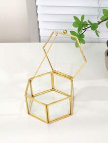 1个豪华六边形玻璃首饰展示盒 - 装饰收纳盒 - 黄铜框架，可作结婚礼物、戒指、手镯、耳环收纳盒、母亲节礼物、春季家居装饰、时尚首饰收藏收纳盒、房间装饰 - 無色 - 查看 5