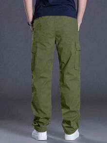 1 件男士户外纯色工装裤，多口袋登山裤，适合夏季海滩、日常通勤、跑步、健身、休闲运动裤，直筒裤 - 軍綠色 - 查看 2