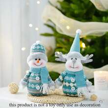 1pc Christmas Decoration Plush Blue Snowman Doll, Cute Fabric Doll Sled Figurine For Home Tabletop Display - Multicolor - View 2
