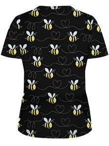 Colorful Sea Turtle Print, 2 Pockets, Women's Scrub Top, Comfortable T-Shirt For Healthcare Professionals - Soft, Breathable, Practical Uniform Suitable For Hospitals, Dental Clinics, Salons And Facilities, Nurse Workwear - Multicolor - View 2