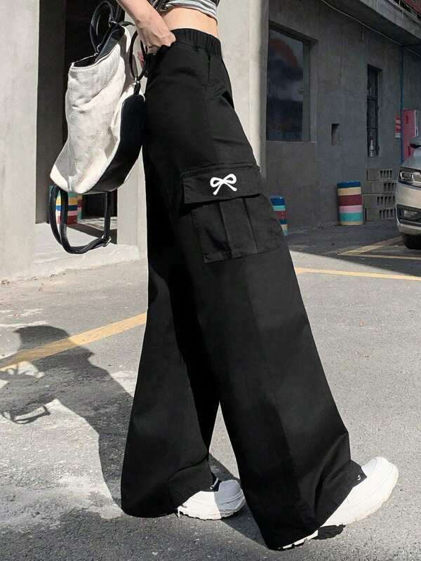 1 pieza Pantalones cargo holgados con estampado de mariposa para niñas/adolescentes, cómodos y versátiles