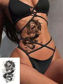 1 Set Of 4pcs Temporary Dragon Tattoo Stickers, Fashion Body Art Tattoos For Arm, Leg, Waist, Waterproof And Sweatproof, Suitable For Men And Women, Realistic Fake Tattoos, Easy To Apply And Remove