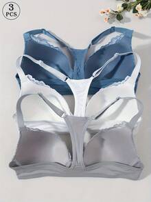 3-Pack Front Closure Lace Patchwork Bras For Women With Underwire, Push-Up, Anti-Sagging, Sexy Back Design, Suitable For Dating - Mixed Colors - View 7