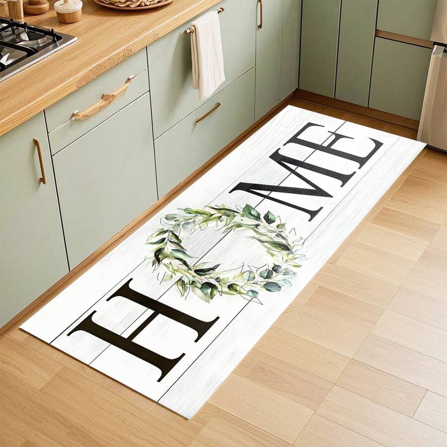 1pc Home Letter Pattern Rug, Polyester Drainage Mat, Suitable For Kitchen, Living Room, Entrance, Balcony, Home Decor, Anti-Stain, Cafe, Bar, Holiday, Party, Bedroom, Bathroom Decor - Black and White - View 1