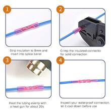 Conectores de extremo termorretráctil, 50 unidades de 14-12 AWG, conectores de alambre de crimpado aislados de grado marino, conectores eléctricos impermeables, empalme a tope para cableado de barco y - 14-12 AWG - Ver 12