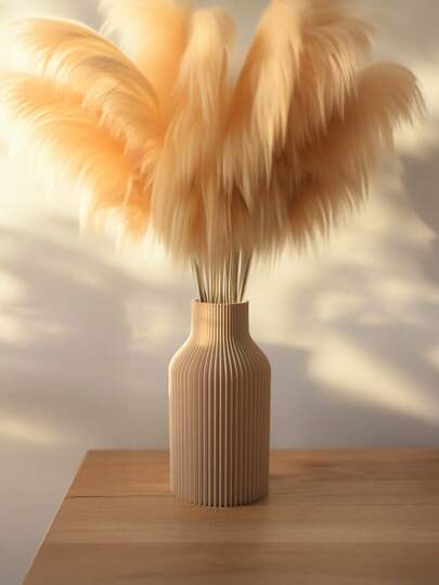 1pc Unique Fluffy Pampas Grass Gestreepte Ceramic Look Plastic Vase Moderne Minimalist Beige Tall Cylinder Tafel Centerpiece Room ation ative Living Wedding Home Flower Glass view 2