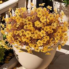 10pcs Fall Flowers Artificial For Decoration, Artificial Fall Mums Flowers For Outdoors, Fake Flowers Daisy Eucalyptus Realistic  For Garden Patio Porch Home Decor