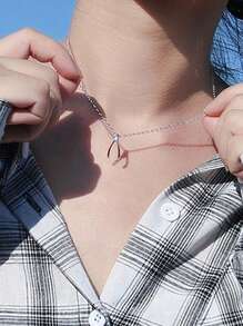 1 件时尚不锈钢银色幸运许愿骨吊坠项链，感恩节礼物，情侣和家人的礼物 - 許願骨 - 查看 3