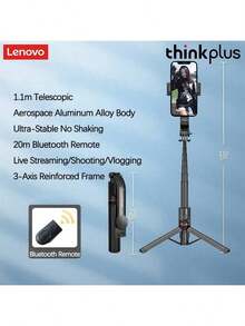 Lenovo H11L Aluminum Alloy Telescopic Stand (1.1m) With Stable Tripod Mode. Designed For HD Video Conferencing. Compatible With Mainstream Devices To Ensure Stable And Clear Images. Premium Black Version. - Black Exclusive Edition - View 2