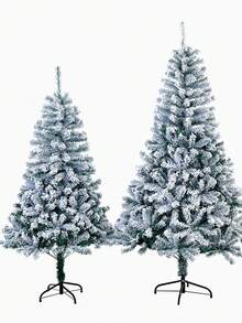 Snowy Flocked Thickened PVC & Iron Frame Christmas Tree, Holiday Snowy Christmas Tree - Green - View 1