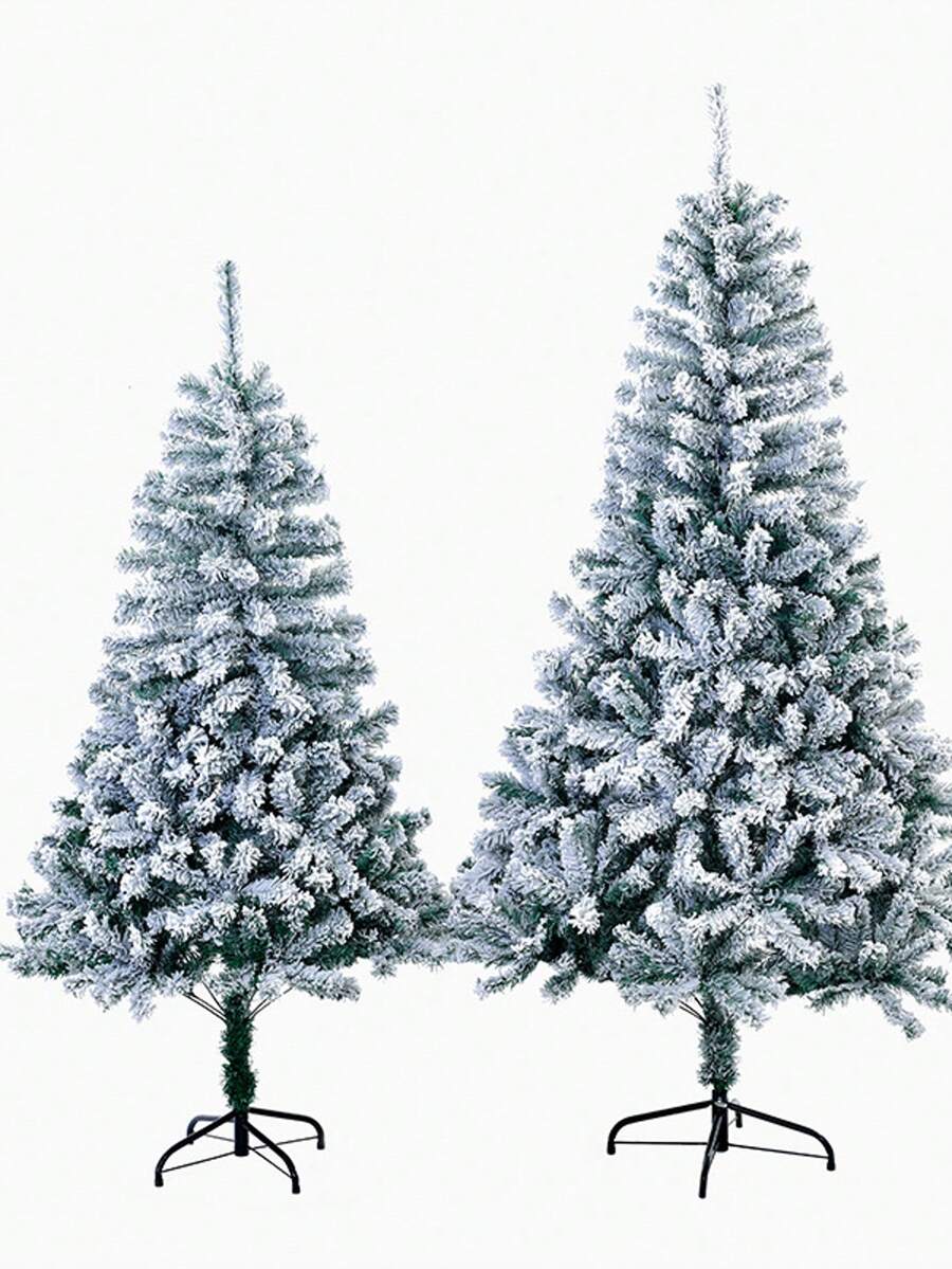 Snowy Flocked Thickened PVC & Iron Frame Christmas Tree, Holiday Snowy Christmas Tree - Green - View 1