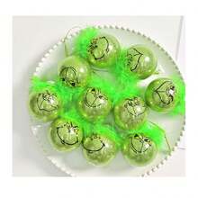 GRINCH 12 pièces Décorations suspendues avec imprimé visage de chat vert en peluche de 6-7 cm - Meilleur petit cadeau de Noël (style aléatoire)