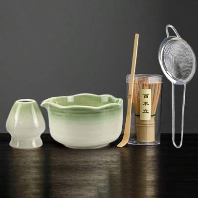 5件套宋代抹茶碗、抹茶制作工具、抹茶刷、日式茶碗、搅拌器、茶筅。