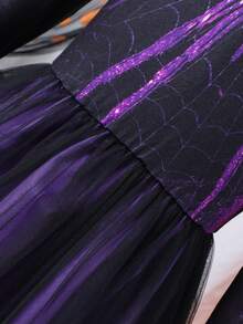Halloween Girls' Funny Spider Web Sequin Mesh Dress, Festive Atmosphere - Purple - View 5