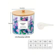 2 包洗衣凝珠容器，透明洗衣房整理容器，大号洗衣粉储存容器，带盖和标签，用于增香剂、粉末、凝珠、浴室配件、房间装饰 - 彩色 - 查看 10