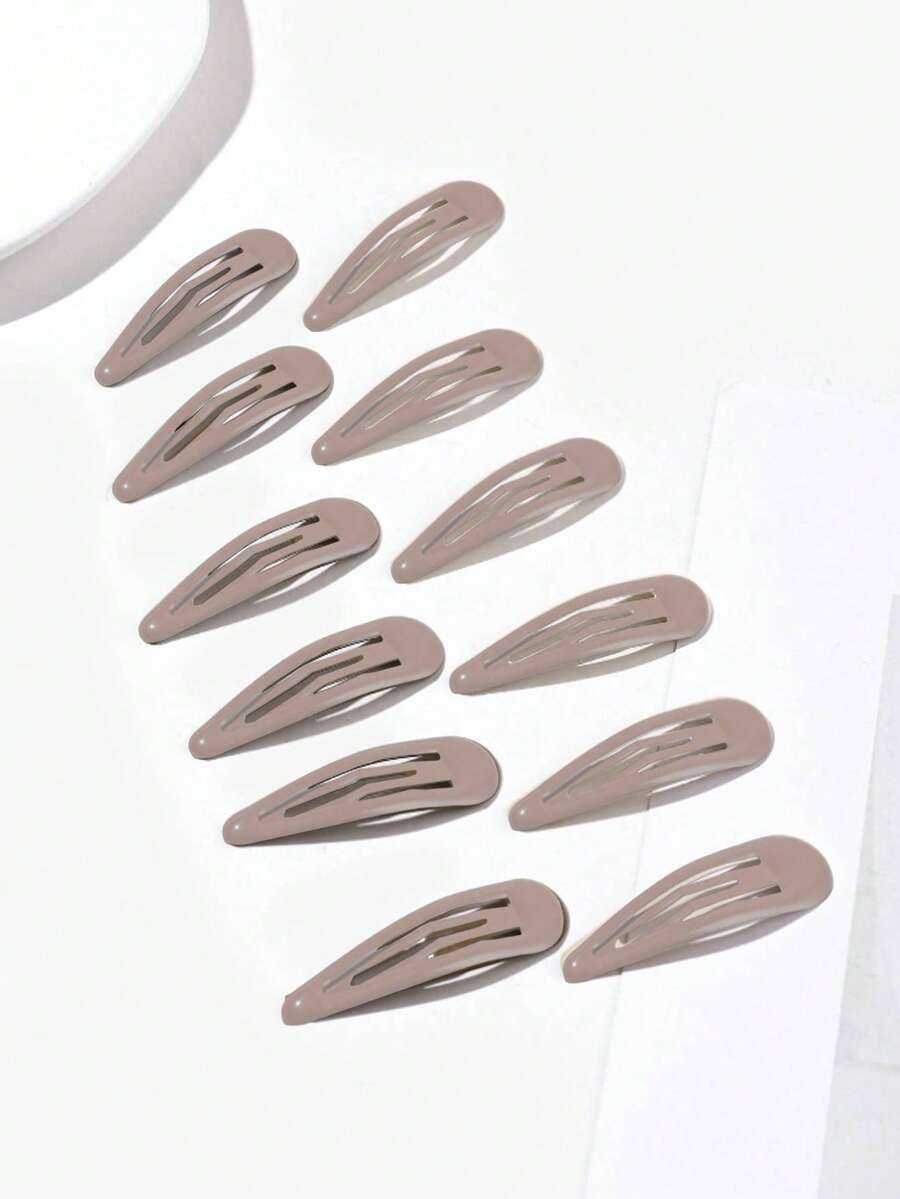 12pcs Water Drop Shaped Hair Clips, Suitable For Hairstyling, Daily Use Or Party/Event Styling, Claw Clips, Hair Claws, Hair Slide, Hair Barrettes, Hair Accessories, Head Accessories, Hairpin,Summer,Holiday,Travel,Festival,Birthday - Light Brown - View 1