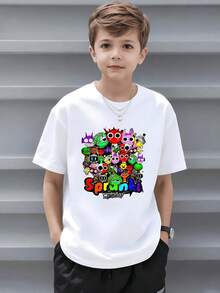 Camiseta infantil 1 camiseta con estampado digital Dibujos animados geniales 100% algodón Fresca Camiseta estampada para ni?o - Blanco - Ver 1