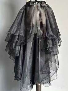 1pc Asymmetric Hem Tuxedo Dress, Asymmetrical Mermaid Tulle Skirt, Asymmetrical Puff Skirt, Flowing Performance Dress, Overlay Dress, Crystal Organza Maxi Skirt, One-Piece Apron, Ruffled Multi-Layer Trailing Dress, Suitable For Weddings, Banquets, Performances, Parties, Bridal, Bridesmaid, Stage Shows, Cosplay, Travel Photography Props, Dance Performances, Halloween Costumes, European-Style Multilayer Lace Ruffle Princess Tie Wedding Dress, Lolita Style Petticoat Underskirt