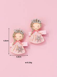 2pcs/Set Frozen Princess Element Hair Clips, Laser Cut Glitter Non-Woven Fabric & Mesh Material, Padded Design, Suitable For Women Daily Hair Decoration