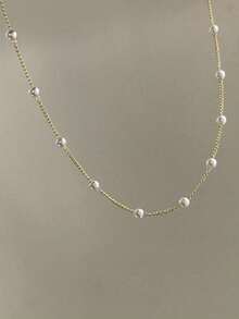1pc  2025 Stainless Steel Beaded Necklace For Women, Dainty Layered Chain, Everyday Jewelry & Holiday Gift For Her | Valentine's Day, Birthday, Christmas - 金色 - 查看 3