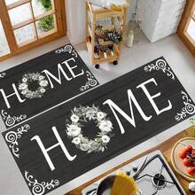 1pc Home Letter Pattern Rug, Polyester Drainage Mat, Suitable For Kitchen, Living Room, Entrance, Balcony, Home Decor, Anti-Stain, Cafe, Bar, Holiday, Party, Bedroom, Bathroom Decor - Black and White - View 9