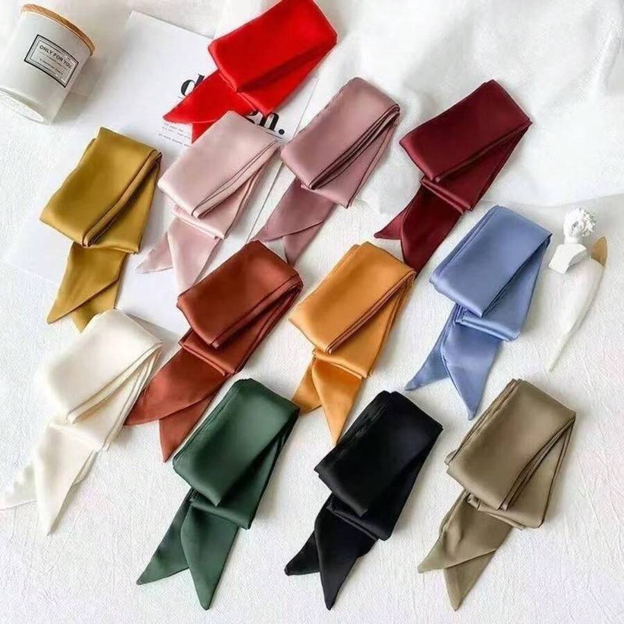 Solid Color Satin Bow Tie Scarf - Lightweight Elegant Ribbon Style, Suitable For Neck, Hair And Wrist Decoration, Multi-Functional Accessory - Unisex - Multicolor - View 1