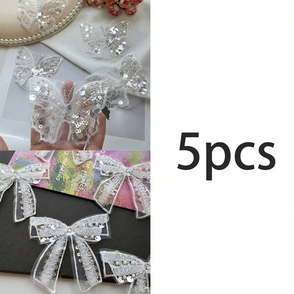 5 Pieces Of 3D Flower Bead Lace Decal Clothing Accessories
