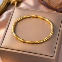 1 pieza Pulsera de acero inoxidable y bambú con estilo boho y rock - Regalo único para ella