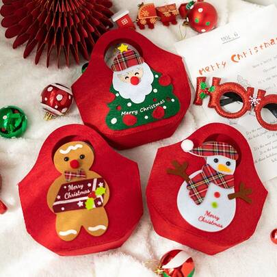 3 piezas Bolsas de regalo navideñas, bolsas de empaque creativas para dulces, bolsas de fieltro tipo tote para regalos