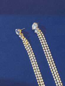 Sparkling Long Rhinestone Tassel Earrings, Women's Exaggerated Long Chain Drop Earrings, Party & Banquet Theme Earrings - Gold - View 5