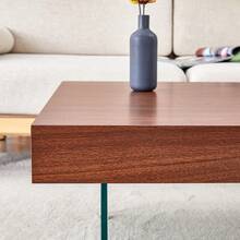 Walnut Color MDF Coffee Table - 39.3" X 21.6" / 31.5" X 31.5" With Tempered Glass Legs, MDF Sticker, Home Decor Side Table, Suitable For Living Room
