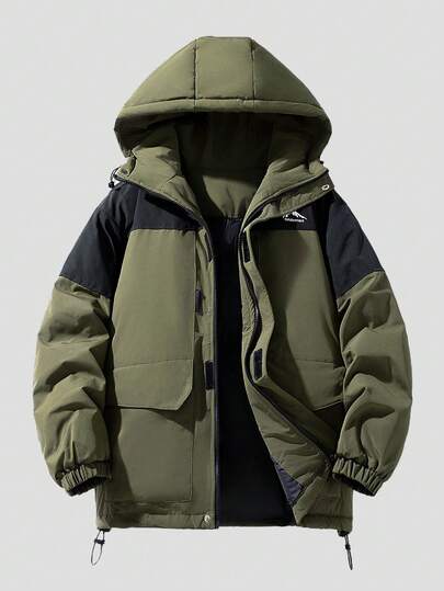 男士冬季新款户外运动加厚绗缝彩色宽松连帽羽绒服