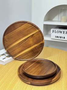 1 Stück 360° drehbare Holzplatte, zum Aufbewahren, Servieren von Lebensmitteln, Snacks, Getränken, Sushi, Steak, Pizza, Desserts, Kuchen, Brot, Frühstückstablett, Kaffeetablett, Teebrett, Käsebrett - Kastanienbraun - Übersicht 8