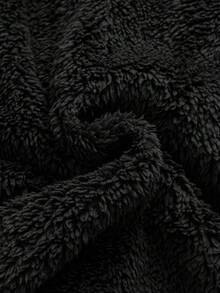 Men's Solid Black Double-Sided Fleece Patchwork Contrast Color Ollie Print Hooded Full-Zip Drawstring Casual Sweatshirt, Suitable For Daily Casual, Fashion, Commuting, Street Style In Autumn/Winter, Long Sleeve Top - Black - View 7