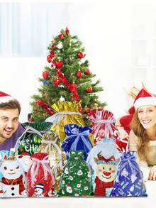 12/6/1pc-Christmas Drawstring Gift Bags, Christmas Present Packaging, Christmas Party Favor Bags, Christmas Gift Wrapping, Christmas Tote Bags,6 Patterns Gift Packing Bag,Santa Claus, Christmas Tree, Snowman Pattern Random Patterns And Sizes Perfect For Holiday Decorations, Christmas Gift Bags, Random Patterns And Sizes There Is A Surprise Extra Large Size In The Random Style