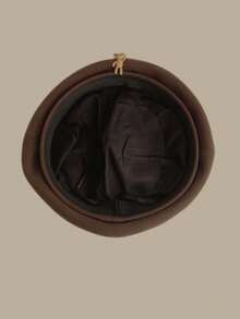 1pc Women's Cute Bear Beret Hat, Wool Painter Hat, Japanese Literary Retro Beret, Daily Use - Brown - View 4